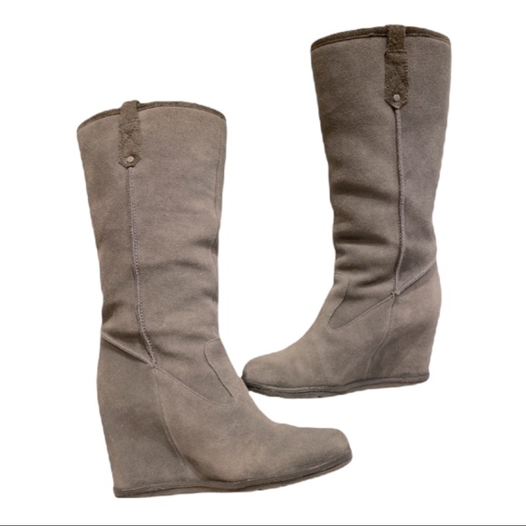UGG Soleil Shearling Tall Wedge Boot Grey 7 - Picture 2 of 11